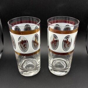 Brockway Glass Co Golden Wheat Frosted Tumbler Cocktail Glasses 1950s Set Of 2